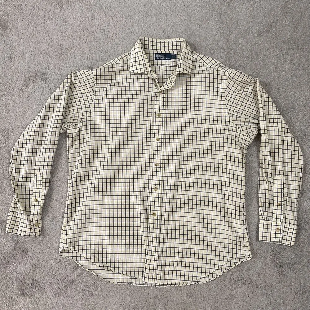 Polo Ralph Lauren Button Up Shirt Mens Extra Large Plaid 100%‎ Cotton Yellow
